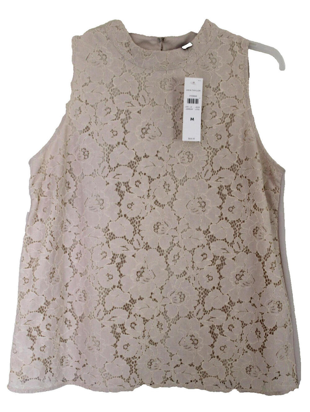 Sleeveless Floral Lace elegant beige tan Blouse top  Ann Taylor Size M  NEW